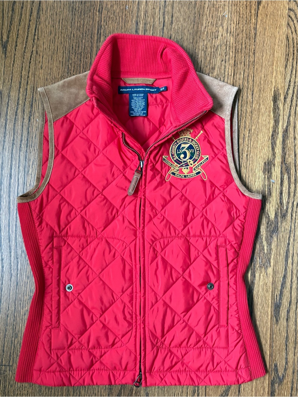 Ralph Lauren Size Small Quilted Red Women's Puff Vest Embroidered Casual